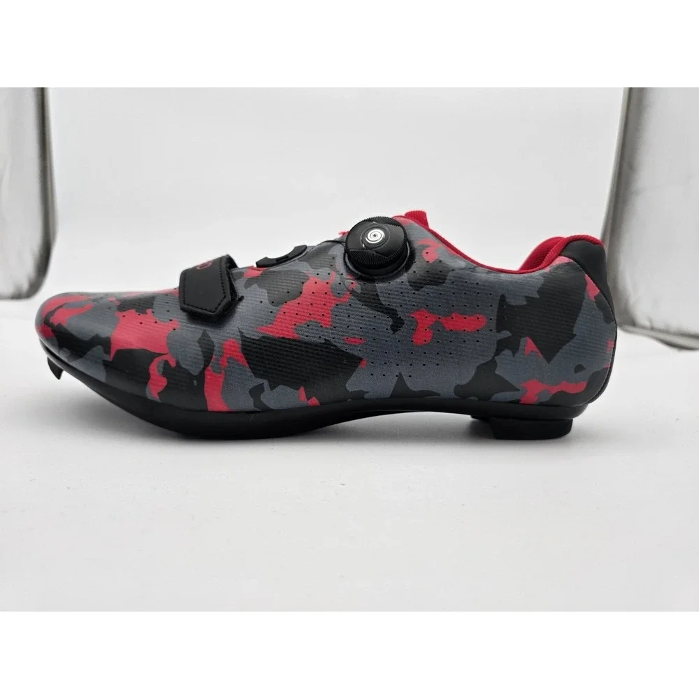 Speed Cycling Shoes Mens Size 13 Black Red Camouflage 3 Cleat Speed Tie Strap - Picture 3 of 10